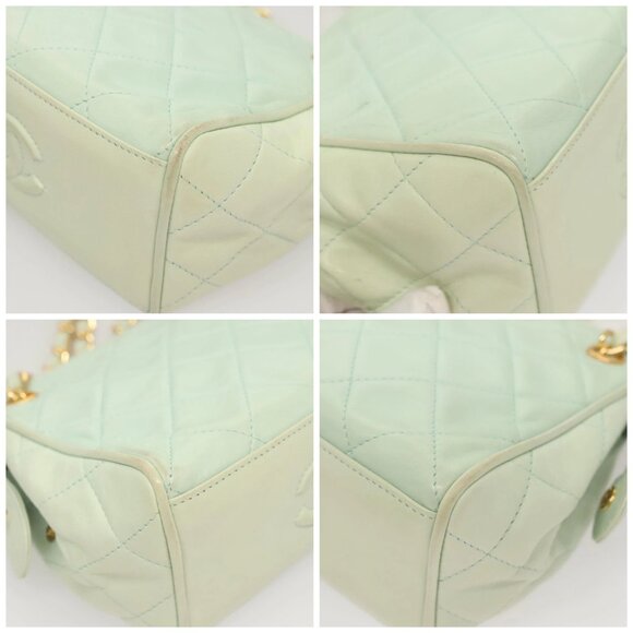 CHANEL Matelasse Chain Shoulder Bag Lamb Skin Peppermint Gold CC Auth - Picture 15 of 16